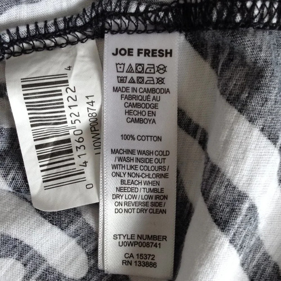 Joe Fresh Zebra Short Sleeve Top T-Shirt Blouse Size 1X Black White 100% Cotton - Picture 6 of 6